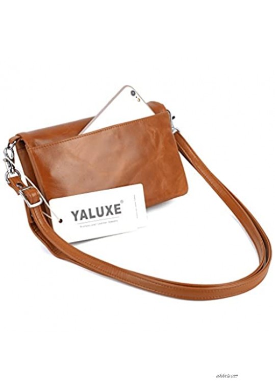 YALUXE Real Leather Womens Purse Wristlet Wallet RFID Blocking Multiple Pocket Large Capacity with Shoulder Strap