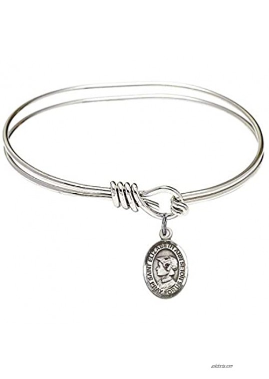 Bonyak Jewelry Oval Eye Hook Bangle Bracelet w/St. Elizabeth Ann Seton in Sterling Silver