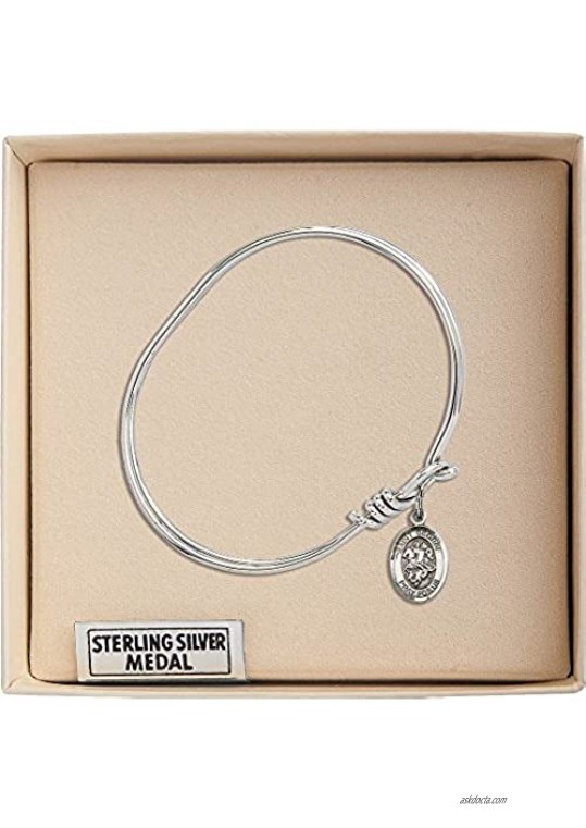 Bonyak Jewelry Oval Eye Hook Bangle Bracelet w/St. George in Sterling Silver