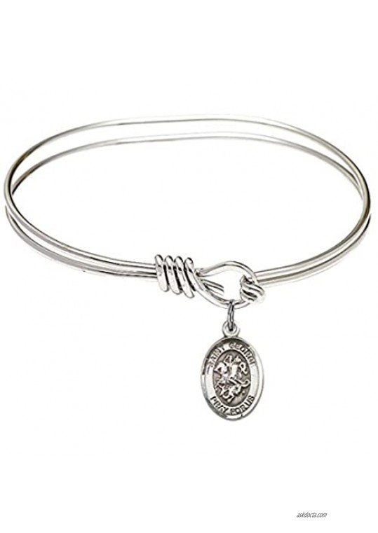 Bonyak Jewelry Oval Eye Hook Bangle Bracelet w/St. George in Sterling Silver
