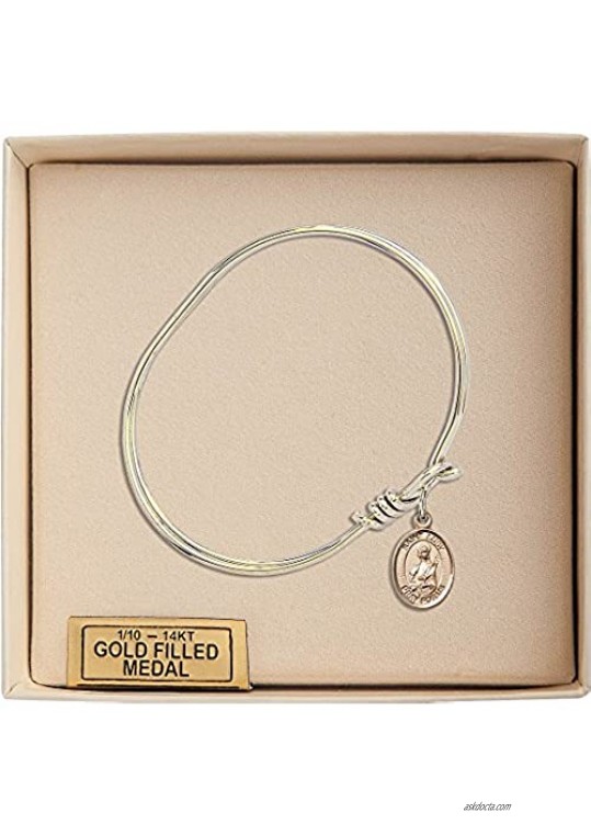 Bonyak Jewelry Oval Eye Hook Bangle Bracelet w/St. Lucy in Gold-Filled