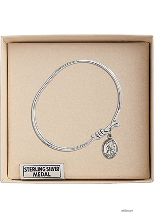 Bonyak Jewelry Oval Eye Hook Bangle Bracelet w/St. Zita in Sterling Silver