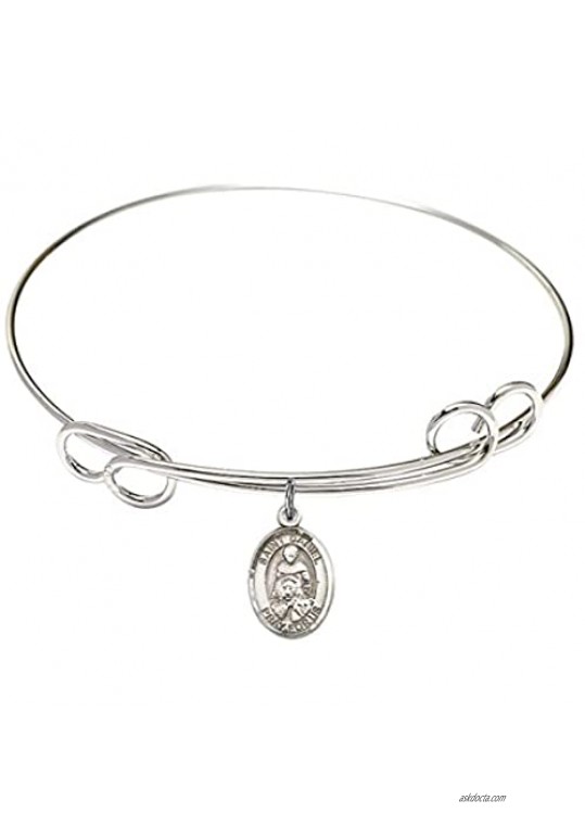 Bonyak Jewelry Round Double Loop Bangle Bracelet w/St. Daniel in Sterling Silver