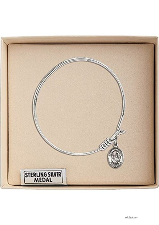 Bonyak Jewelry Round Eye Hook Bangle Bracelet w/St. Catherine of Siena in Sterling Silver