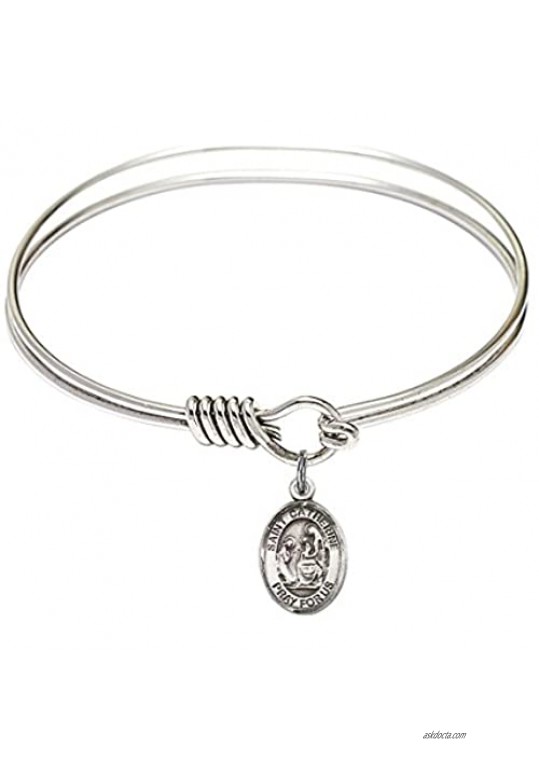 Bonyak Jewelry Round Eye Hook Bangle Bracelet w/St. Catherine of Siena in Sterling Silver
