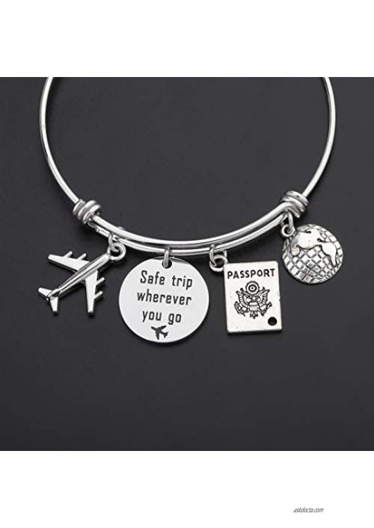 CHOROY Safe Travels Bracelet Safe Trip Wherever You Go Airplane Bracelet Wanderlust Jewelry Gift for Traveler/Flight Attendant