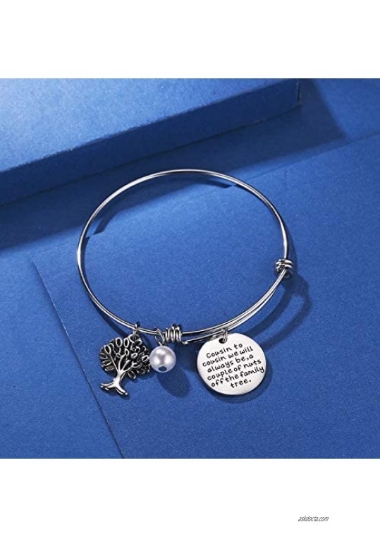 CJ&M Cousin Bangle Bracelets Jewelry - Cousin to Cousin We Will Always Be A Couple of Nuts from The Family Tree Bracelet Gift for Cousin