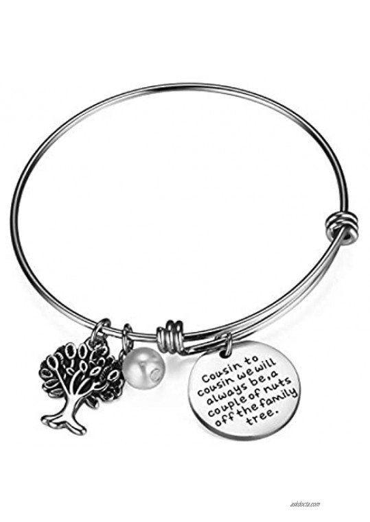 CJ&M Cousin Bangle Bracelets Jewelry - Cousin to Cousin We Will Always Be A Couple of Nuts from The Family Tree Bracelet Gift for Cousin