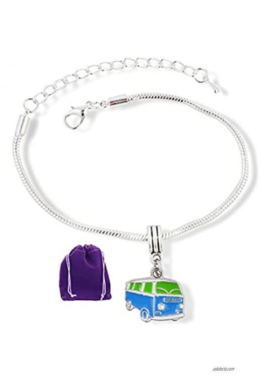 Emerald Park Jewelry VW Bus Vehicle Snake Blue and Green Chain Charm Bracelet