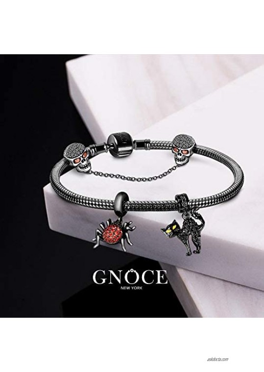 GNOCE Charms Bracelet Sterling Silver Black Plated Snake Chain with 2 Charms 1 Bracelet 1 Safety Chain Because of You Basic Charm Bracelet with Clasp Jewelry Gift for Women Mens