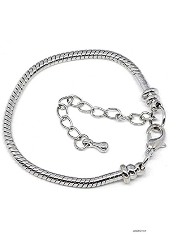 IDB Silver Tone Small Charm Bracelet - Fits 6- 8 Snake Chain Lobster Clasp for European Beads