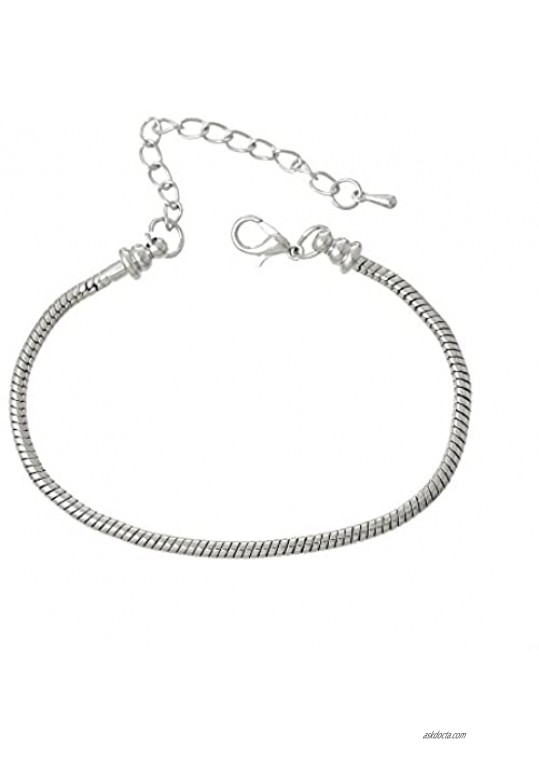 IDB Silver Tone Small Charm Bracelet - Fits 6- 8 Snake Chain Lobster Clasp for European Beads