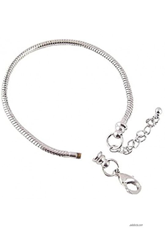 IDB Silver Tone Small Charm Bracelet - Fits 6"- 8" Snake Chain Lobster Clasp for European Beads