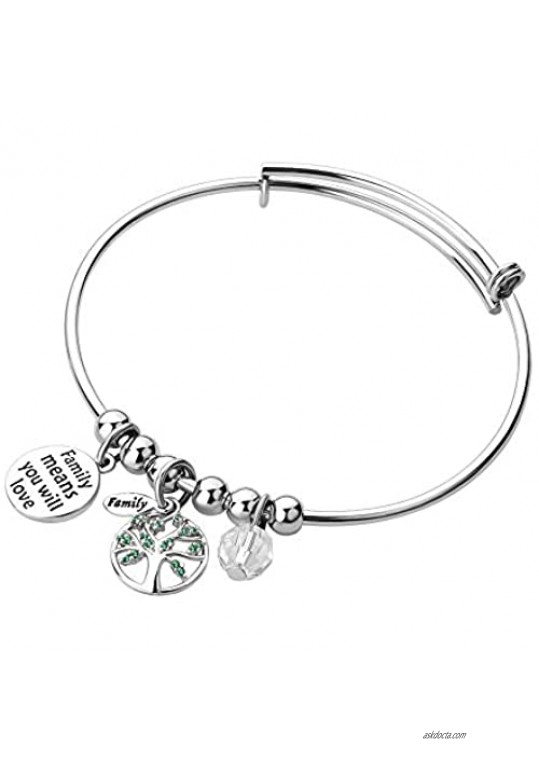 Infinite Memories Family Love Tree of Life Green CZ Adjustable Bangles Charm Bracelets Supporting Gifts for Women Grandma Sisters