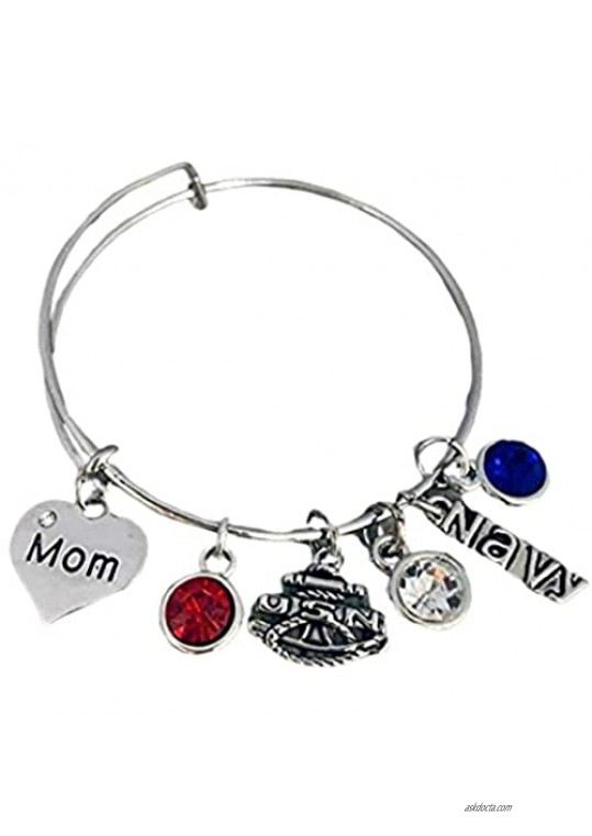 Infinity Collection Navy Mom Charm Bangle Bracelet Proud Navy Mom Jewelry - Makes for Military Moms