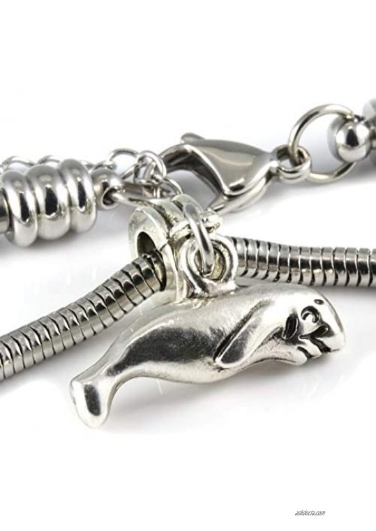 Manatee Bracelet | Manatee Gifts Stainless Steel Snake Chain Charm Bracelet Manatee Charm on Manatee Jewelry Swimming Bracelet for Women and Men Manatee Gifts for Manatee Lovers