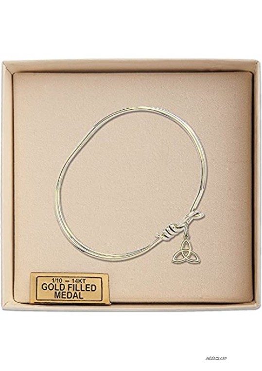 Oval Eye Hook Bangle Bracelet w/Trinity Irish Knot in Gold-Filled