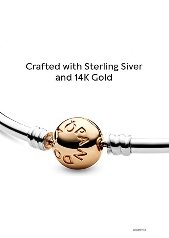 Pandora Jewelry Bangle Charm Sterling Silver and 14K Yellow Gold Bracelet 7.5