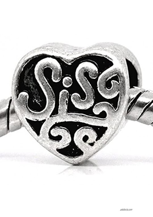 Sexy Sparkles Sis or Sister Charm Spacer Beads for Snake Chain Charm Bracelet