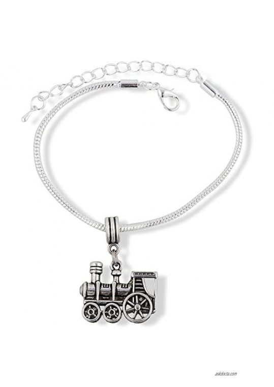 Train Charm | Steam Engine Train Stainless Steel Snake Chain Charm Bracelet