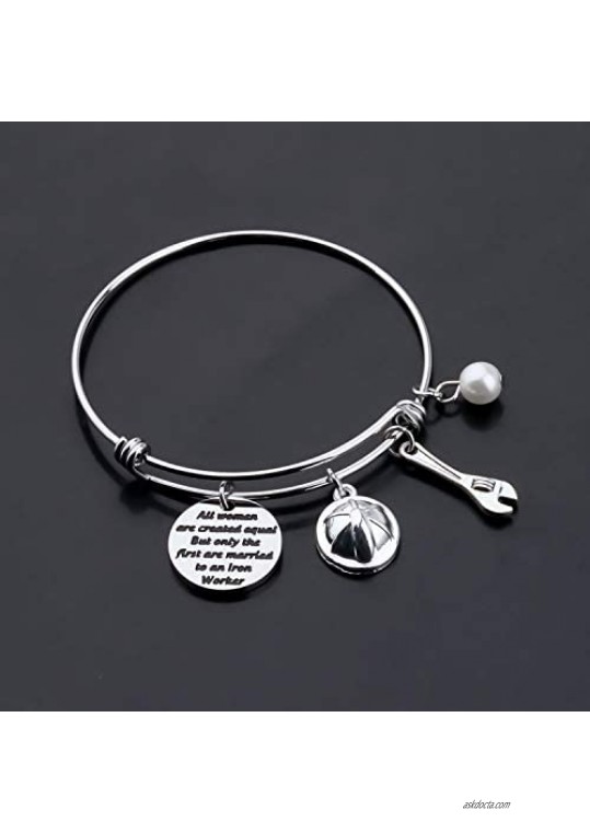 UJIMS Iron Worker Quote Gift Iron Worker Wife Charm Bracelet Only The First are Married to an Iron Worker Bangle for Girlfriend Construction Worker Jewelry