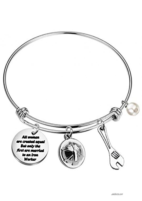 UJIMS Iron Worker Quote Gift Iron Worker Wife Charm Bracelet Only The First are Married to an Iron Worker Bangle for Girlfriend Construction Worker Jewelry