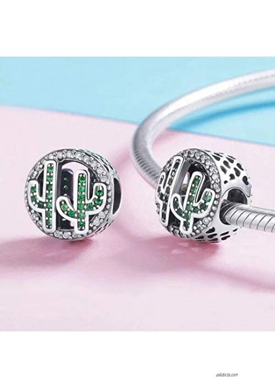 ABAOLA Botany Charm 925 Sterling Silver Cactus Charm Flowers Beads for Fashion Charms Bracelet & Necklace