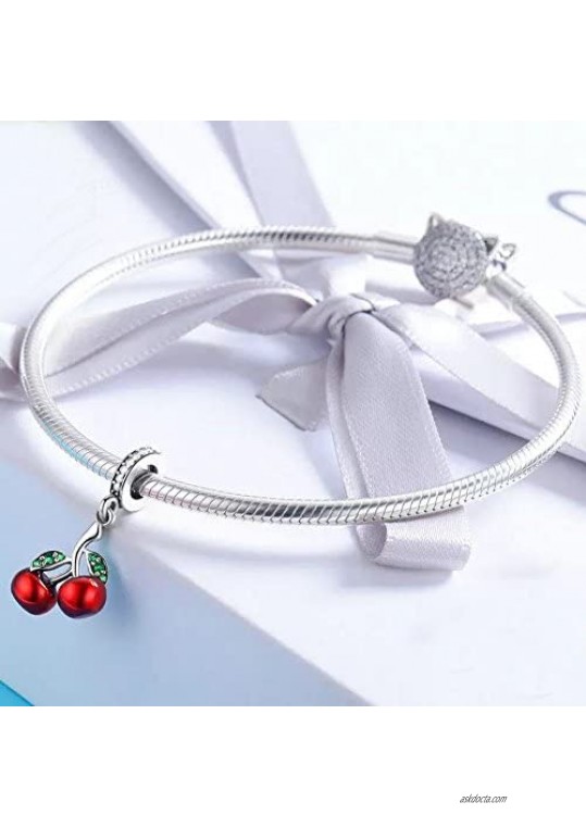 ABAOLA Cherry Dangle 925 Sterling Silver Fruit Charm Beads for Fashion Charms Bracelet & Necklace