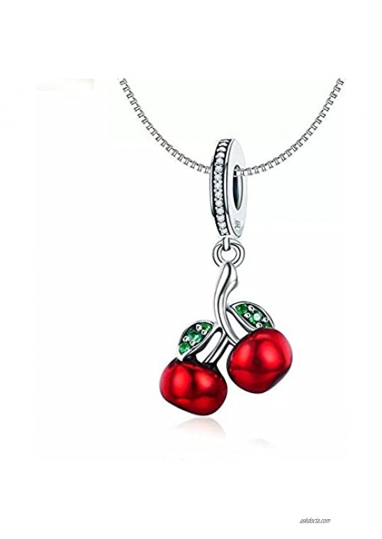 ABAOLA Cherry Dangle 925 Sterling Silver Fruit Charm Beads for Fashion Charms Bracelet & Necklace
