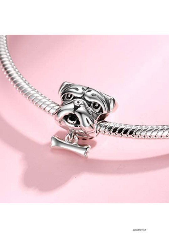 AIEGNOS 925 Sterling Silver Dog Puppy Bulldog Love Bones Charm Animal Jewelry Charms Beads Gifts for Women Girls Pets Animals Lover Fit European Charms Snake Bracelet