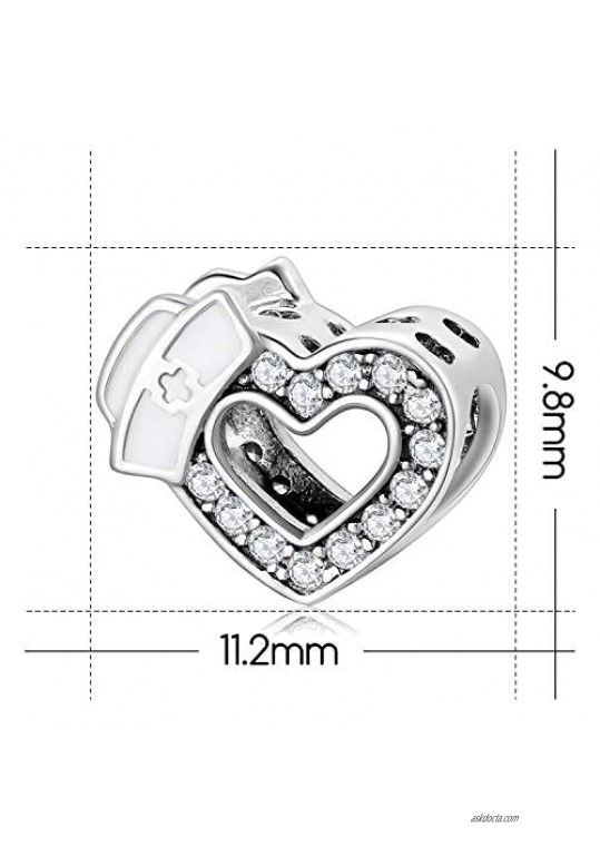 AIEGNOS 925 Sterling Silver Lovely Jewelry Heart Nurse Hat Charms Beads Gifts for Women Girls Fit European Charms Bracelet