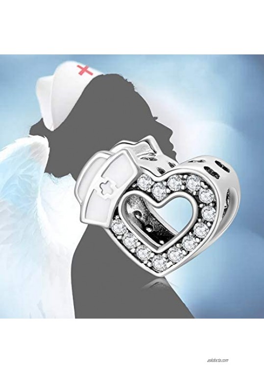AIEGNOS 925 Sterling Silver Lovely Jewelry Heart Nurse Hat Charms Beads Gifts for Women Girls Fit European Charms Bracelet