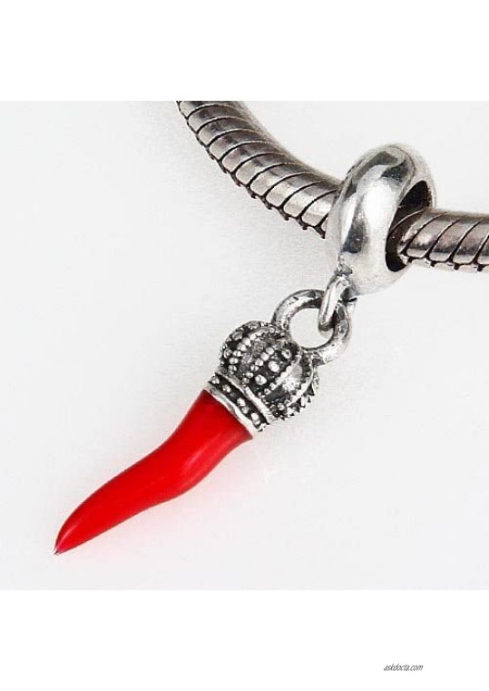 ARTCHARM Crown Dangle Charm Italian Red Horn Bead Authentic 925 Sterling Silver Chili Pepper Bead
