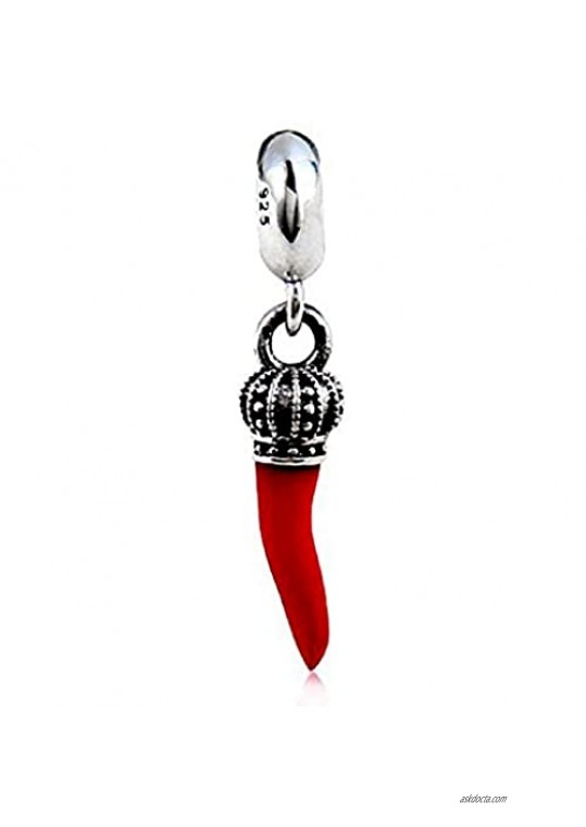 ARTCHARM Crown Dangle Charm Italian Red Horn Bead Authentic 925 Sterling Silver Chili Pepper Bead