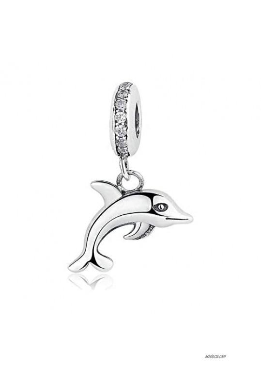 Authentic Playful Dolphin Dangle Charm  Clear CZ 925 Sterling Silver Charms for Bracelets and Necklaces  Happy Birthday Charms for Women Girls