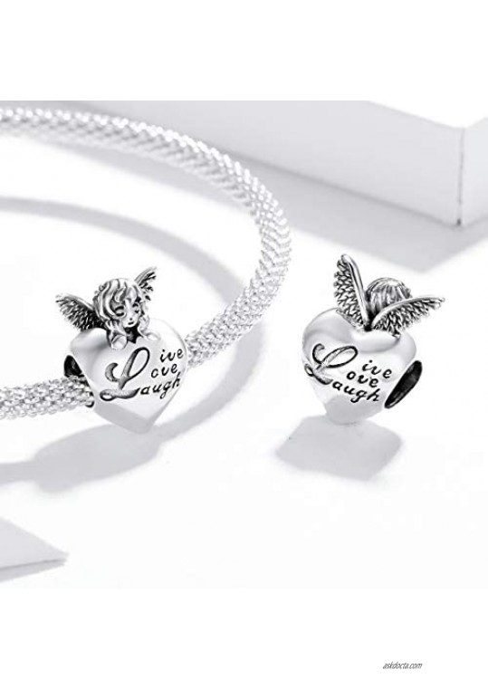 BAMOER 925 Sterling Silver Charms for Women Thanksgiving Angel Family Charm for Pandora Bracelets