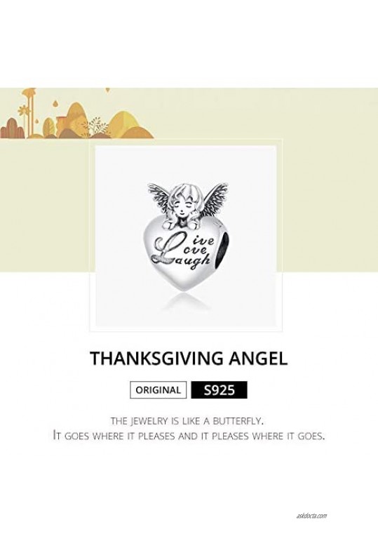 BAMOER 925 Sterling Silver Charms for Women Thanksgiving Angel Family Charm for Pandora Bracelets