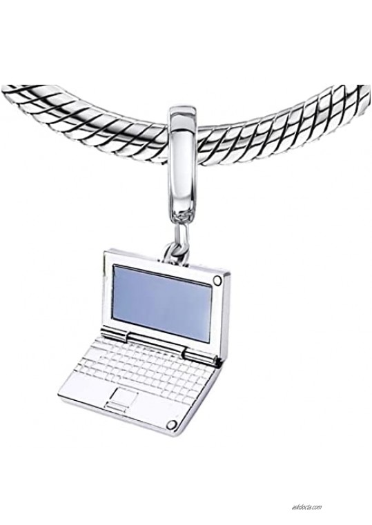 BOLENVI Laptop Computer Science Programmer 925 Sterling Silver Pendant Charm Bead For Pandora & Similar Charm Bracelets or Necklaces