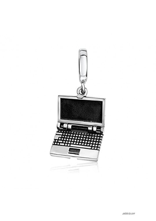 BOLENVI Laptop Computer Science Programmer 925 Sterling Silver Pendant Charm Bead For Pandora & Similar Charm Bracelets or Necklaces