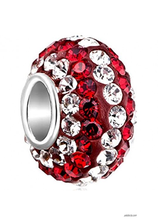 CharmSStory 925 Sterling Silver July Simulated Birthstone Red White Synthetic Crystal Charms Beads For Bracelets