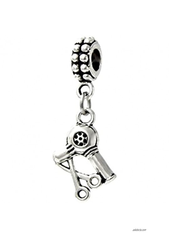 Dangle Barber's Scissors and Blow Dryer Charm Bead for Charms Bracelets