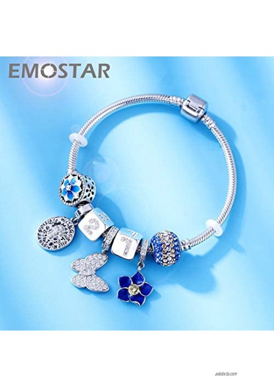 EMOSTAR Dice-Shaped Number 0-9 Charms and Poker 4-Suits Beads 925 Sterling Silver Square Cube Charms with CZ fits European Women Bracelet Idea Gifts for Birthday/Family/Lover