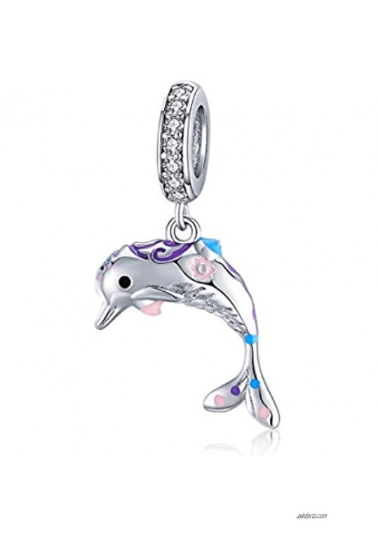 Eternalll Jewellery Original 925 Sterling Silver Charms Love Animal Charms for Bracelets Fashion Jewelry for Women Family Friend Birthday (Dolphin Charms)