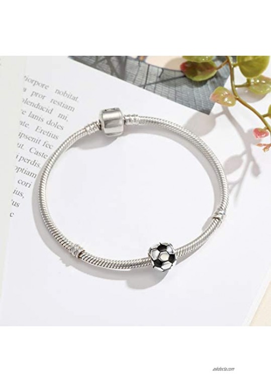 Football Charms 925 Sterling Silver Soccer Ball Bead for Pandora Bracelet Charms