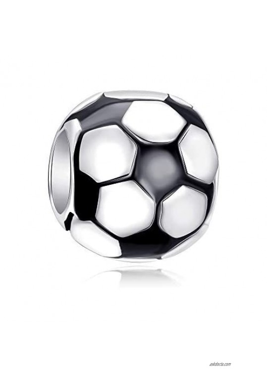 Football Charms 925 Sterling Silver Soccer Ball Bead for Pandora Bracelet Charms