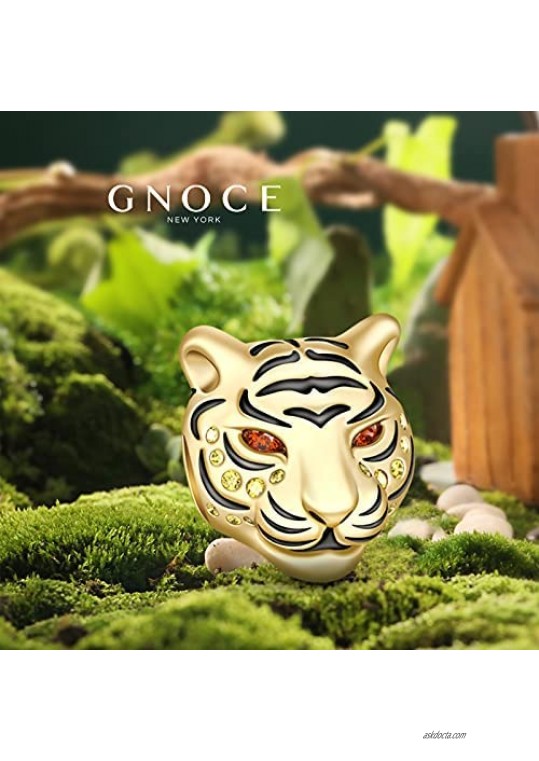 GNOCE Animal Charms for Bracelets S925 Silver Black Panther Charm Tiger Charm Bead Fit Bracelet Necklace Jewelry Gift for Women Men