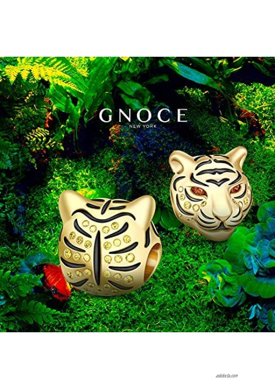 GNOCE Animal Charms for Bracelets S925 Silver Black Panther Charm Tiger Charm Bead Fit Bracelet Necklace Jewelry Gift for Women Men