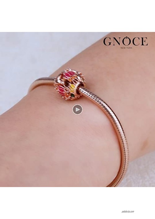 GNOCE Hummingbird Charm Bead Sterling Silver 18k Rose Gold Plated Hollow Charm For Bracelet/Necklace Women Girls