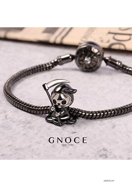 GNOCE Little Ghost Charm Bead Sterling Silver Black Plated Charm Fit Bracelet/Necklace For Women Girls Wife Daughter