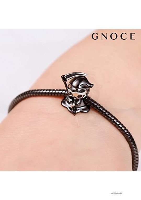 GNOCE Little Ghost Charm Bead Sterling Silver Black Plated Charm Fit Bracelet/Necklace For Women Girls Wife Daughter